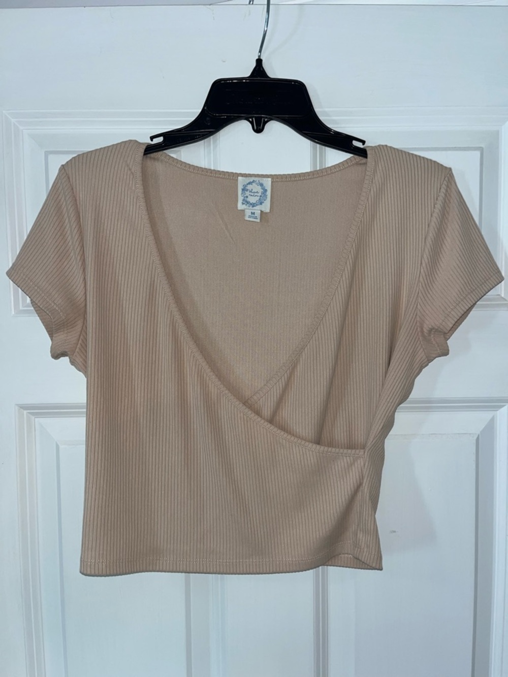 Francesca's Collections Beige Ribbed Wrap Crop Top